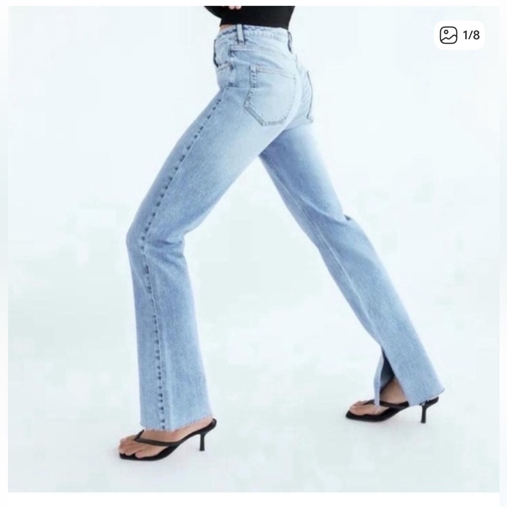 Zara Light Wash High Rise Jeans with Split Hem